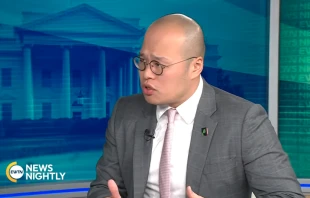 Sebastian Lai speaks to “EWTN News Nightly” anchor Tracy Sabol about his father’s imprisonment on Wednesday, March 12, 2025. Credit: EWTN News