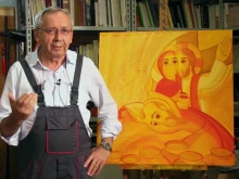 Fr. Marko Ivan Rupnik, S.J., with the official image of the 10th World Meeting of Families in Rome.